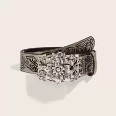 Punk style personalized retro embossed flower belt y2k spicy girl versatile gothic dark style belt for both men and women