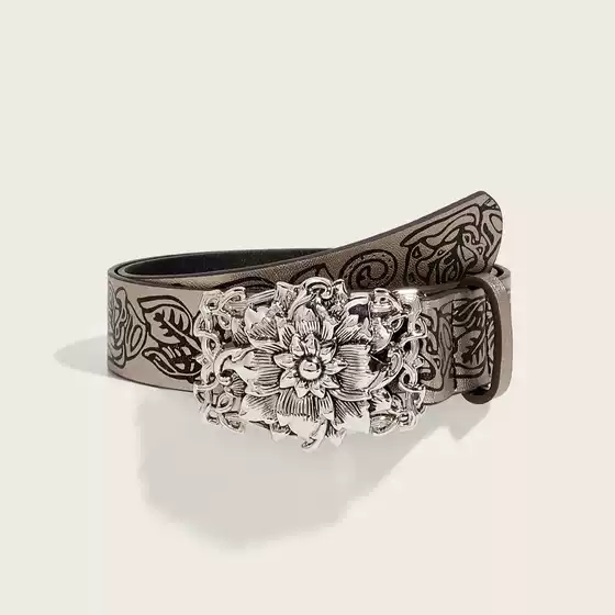 Punk style personalized retro embossed flower belt y2k spicy girl versatile gothic dark style belt for both men and women