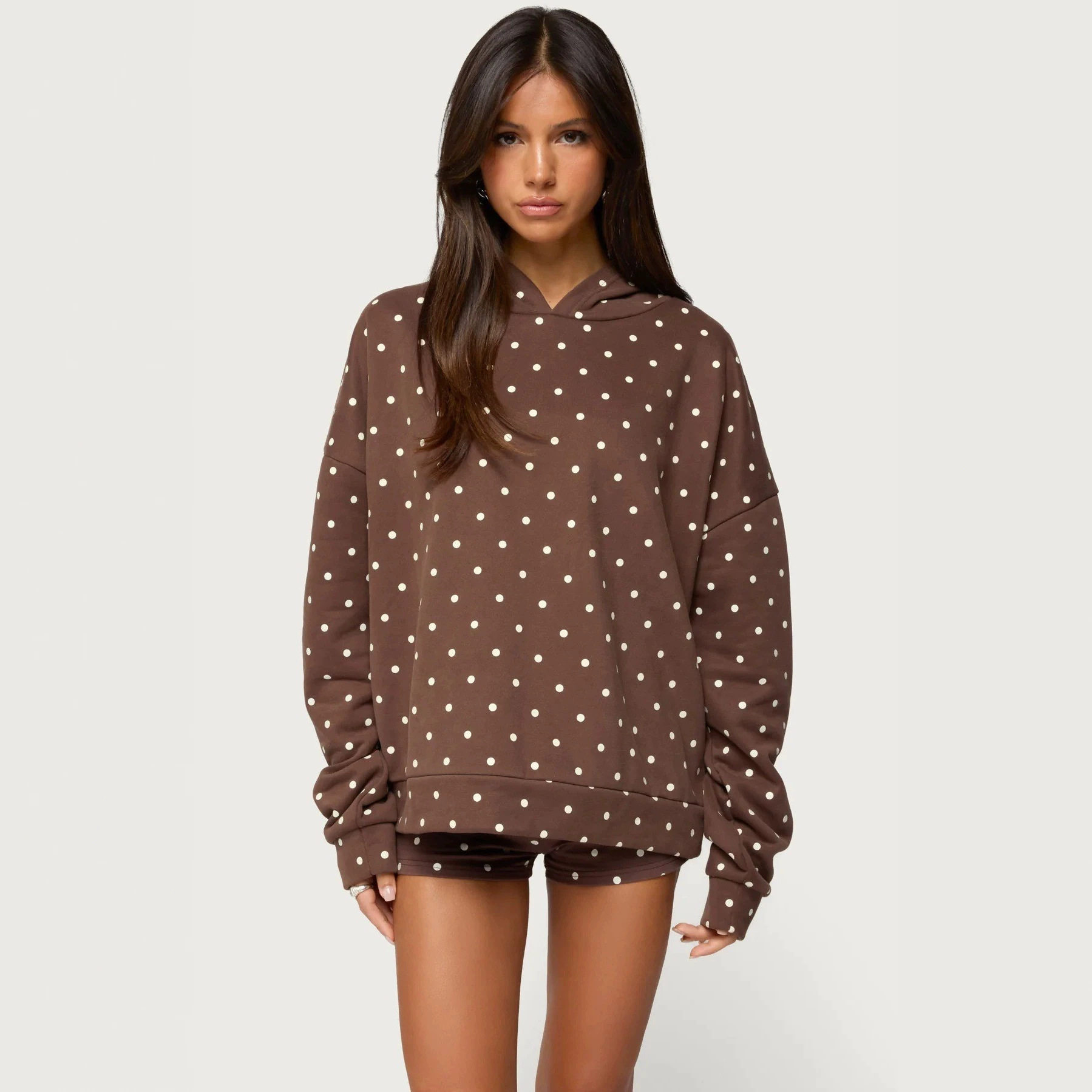 Polka Dot Hoodie and Shorts Set Stylish Casual Comfortable Fabric Perfect for Sports and Leisure Wholesale Available
