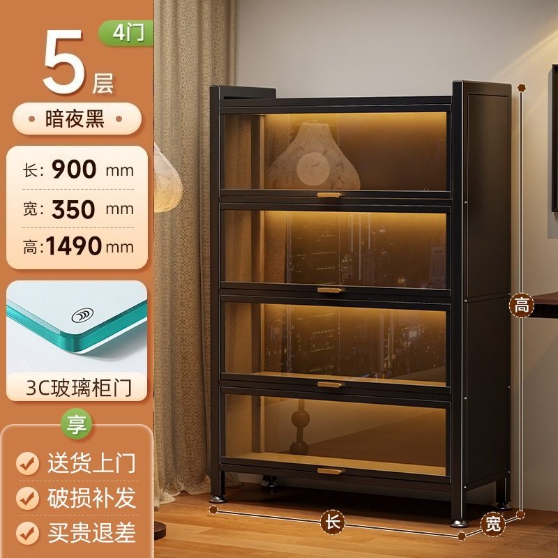 带门玻璃书柜钢制书架落地防尘铁皮手办展示柜家用储物柜收纳柜子