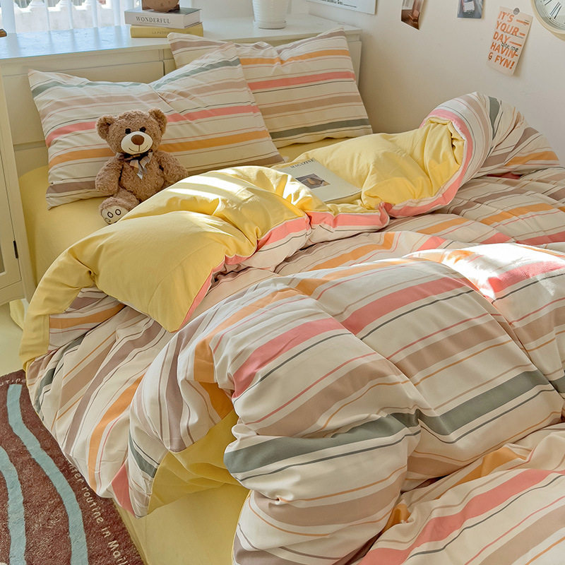 ストライプ - ピンクとイエロー [肌に優しく、裸で寝ることができます]