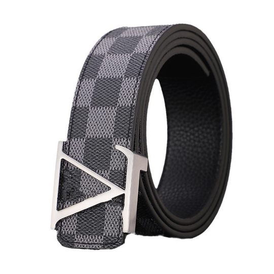 High-end coffee pattern V men's leather trend atmospheric business leisure belt stainless steel Joker men's belt wholesale
