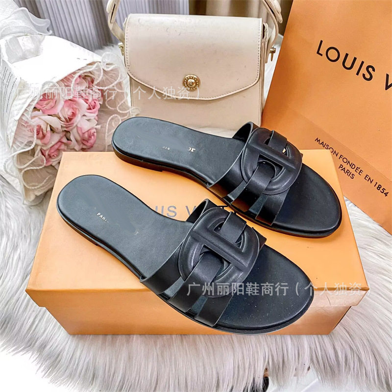 New D Brand French-Style Woven Low-Heeled Hollow Solid Color Slip-On Sandals for Women, Summer Flat Open-Toe Sandals