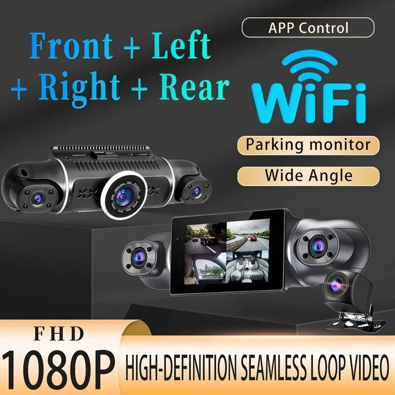 4-way driving recorder 3-inch HD 1080P inside and outside the car, front and rear, left and right 360 ° panoramic with wifi car