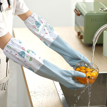 Kitchen fleece-lined Long Dish Washing Gloves Housework Cleaning Laundry Car Washing Kitchen Rubber Skin Non-slip Gloves
