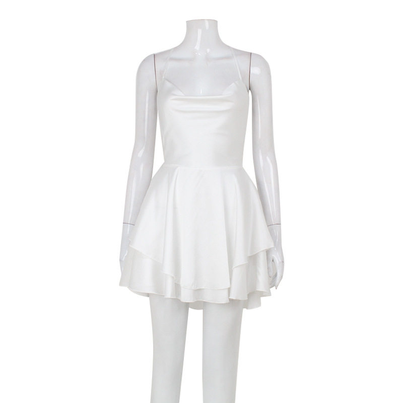 High Waist Satin A Line Mini Dress Slim Fit Backless Spaghetti Straps Summer Party Wear Wholesale Available