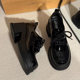 Black Thick-Soled 6cm Height-Increasing Mary Jane Wasteland Style Spring and Summer Small Leather Shoes Platform-Soled Slip-On Versatile Loafers