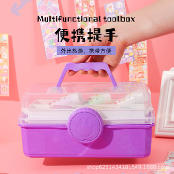 Pink Three-Layer Swivel Box for Kidsren, Students and Girls, Guka Hairpin Storage Box, Layered and Stowable Portable Box