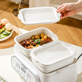 Special Bowl for Steamer, Steaming Plate, Baked Rice Plate, Microwave Oven-Specific Ceramic Baking Pan, Oven Rectangular Steamed Fish Plate, Baked Rice Bowl