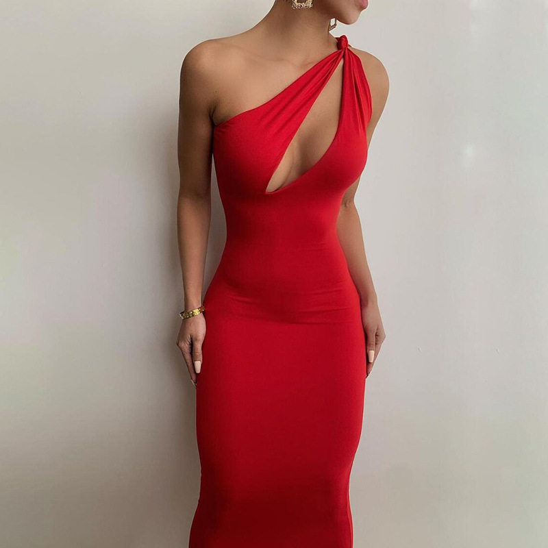 Sexy Hollow Out Bodycon Dress Asymmetrical Neckline Sleeveless Slim Fit Perfect for Parties and Night Out Wholesale