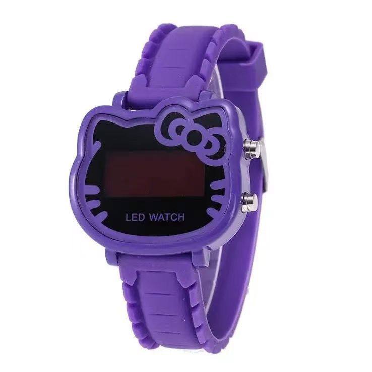 Factory in stock Hot Selling Cute kt Cat LED Electronic Watch Silicone Electronic Fashion Children's Watch Female Student Watch