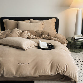 Maillard Thickened Cloud Fleece Milk Fleece Four-Piece Set Full-Extinction Skin-Friendly Warm Quilt Cover Bed Sheet for Home Textile