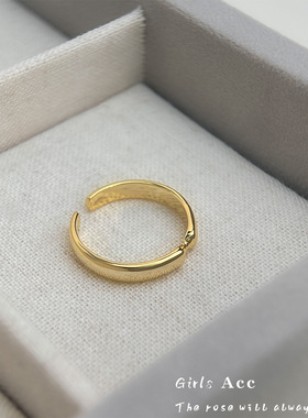 极简风光面食指戒镀18k金时尚通勤可调节指环简约戒指小众素戒指