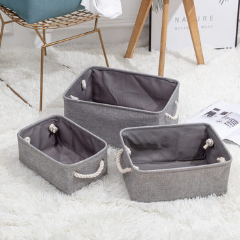 Thickened Linen Storage Basket, Simple Pure Color Clothes Dirty Clothes Basket, Wardrobe Organizer, Dormitory Snacks and Miscellaneous Storage Basket