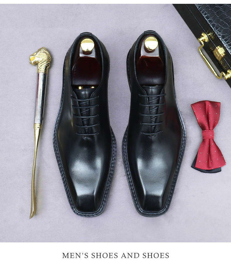 Giày Oxford nam da bò nguyên tấm buộc dây, giày công sở và giày cưới chú rể — nâu, đen