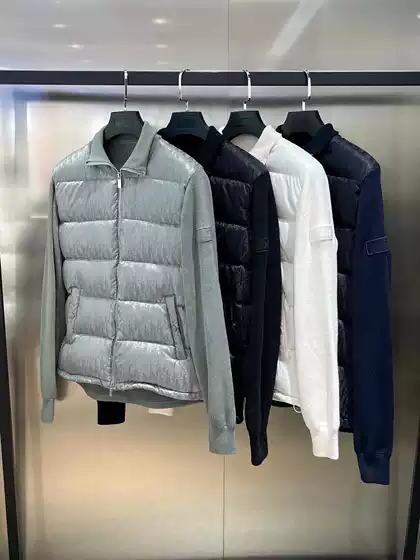 Foreign Trade Factory D's Oblique Printed All-Over Printed Knitted Stand-Up Collar down Jacket Warm Couple Jacket Winter Style