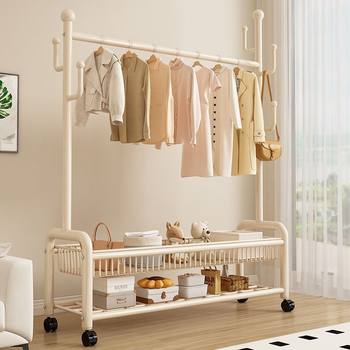 Extra Thick Double-Pole Side Net Dormitory Coat Rack Rental House Mobile Clothes Rack Floor-Standing Household Clothes Rack Outdoor Clothes Drying Rack