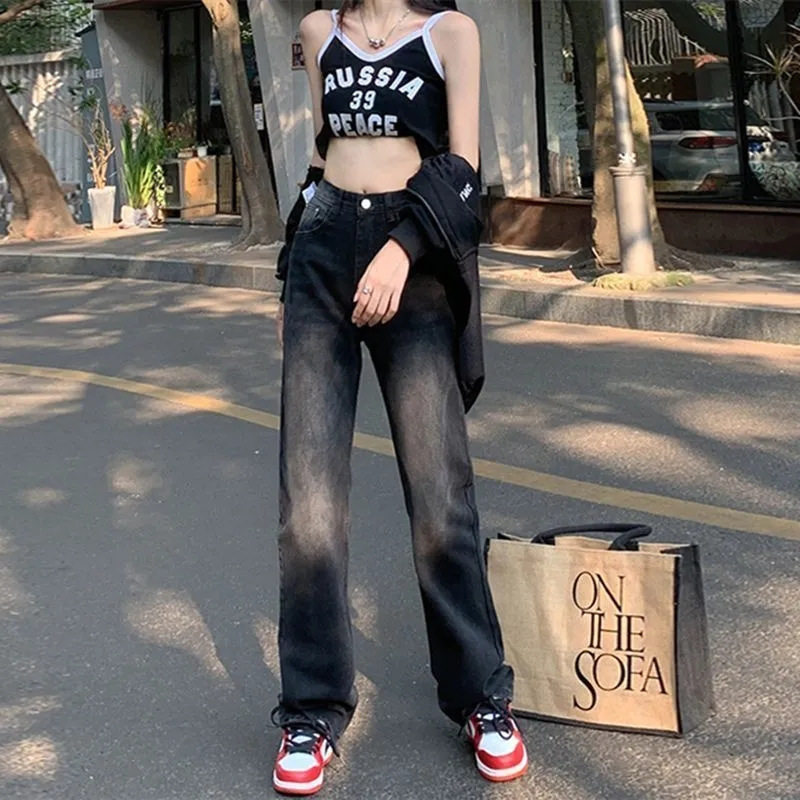 High Waisted Straight Leg Jeans for Women Loose Fit Street Style Spring Casual Wide Leg Trousers Wholesale Available