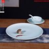 Jingdezhen Celadon Hotel Restaurant Household Ceramic Vintage Shallow Plate Flat Plate Western Food Plate Disc Dim Sum Plate Customizable
