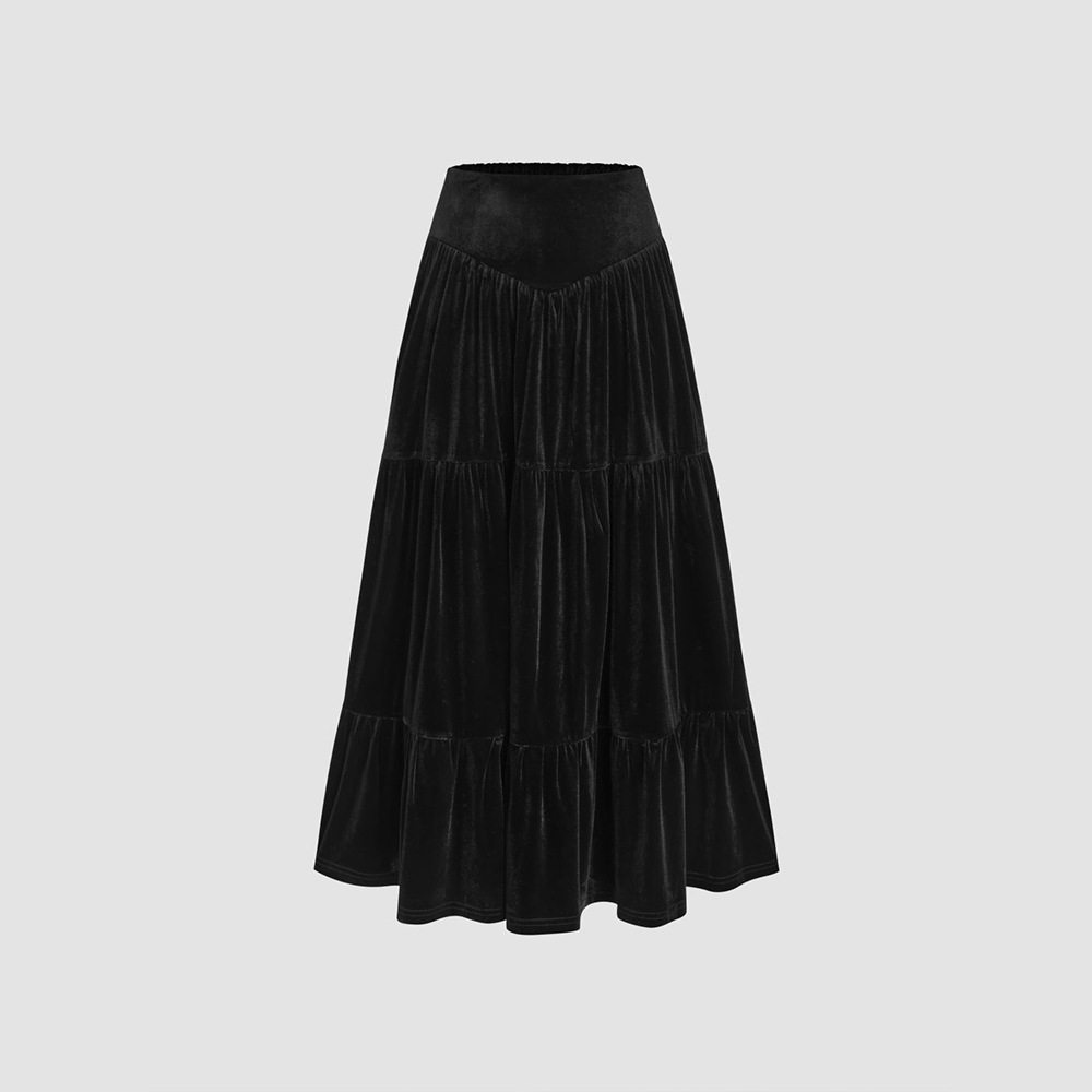 Mid Length Ruffled Velvet Skirt Elegant Design Soft Fabric Comfortable Fit Spring Summer Fashion Wholesale Available