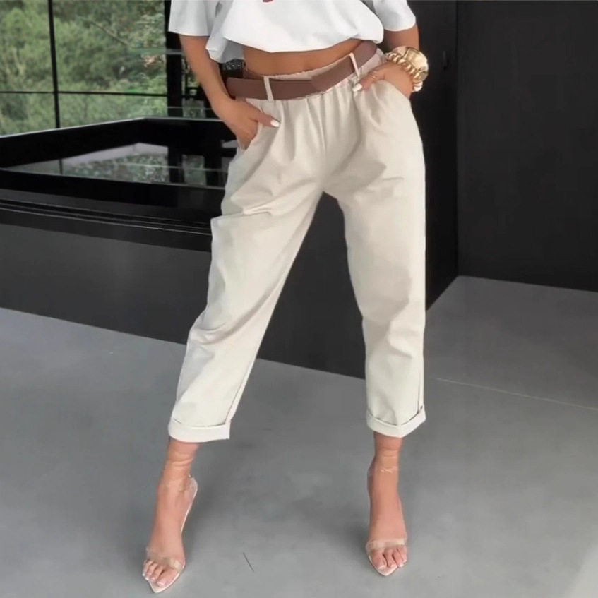 Womens Casual Slim Fit Solid Color Pants Pocket Design Versatile Style Summer Collection Wholesale Available