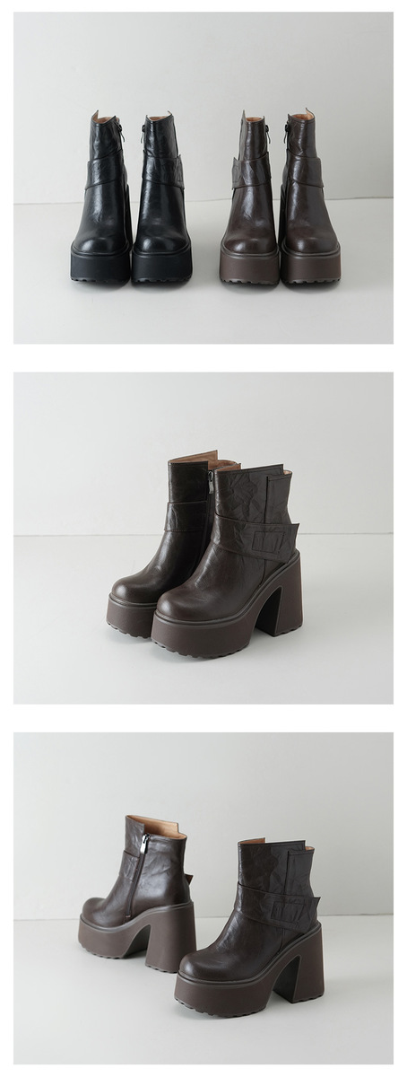Boot nữ da cừu gót thô đế dày tăng chiều cao khóa kéo bên hông — Lớp lót đơn màu đen, Lớp lót đơn màu nâu, Lót nhung đen, Lót nhung màu nâu