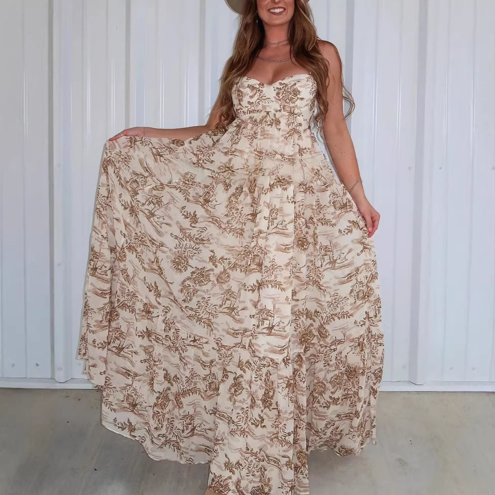 Sleeveless Backless Floral Maxi Dress Elegant Design Summer Style Lightweight Fabric Wholesale Available