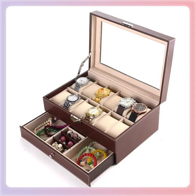 Display watch storage box wholesale watch home ready stock 6-bit watch 12-bit 3-pack leather box