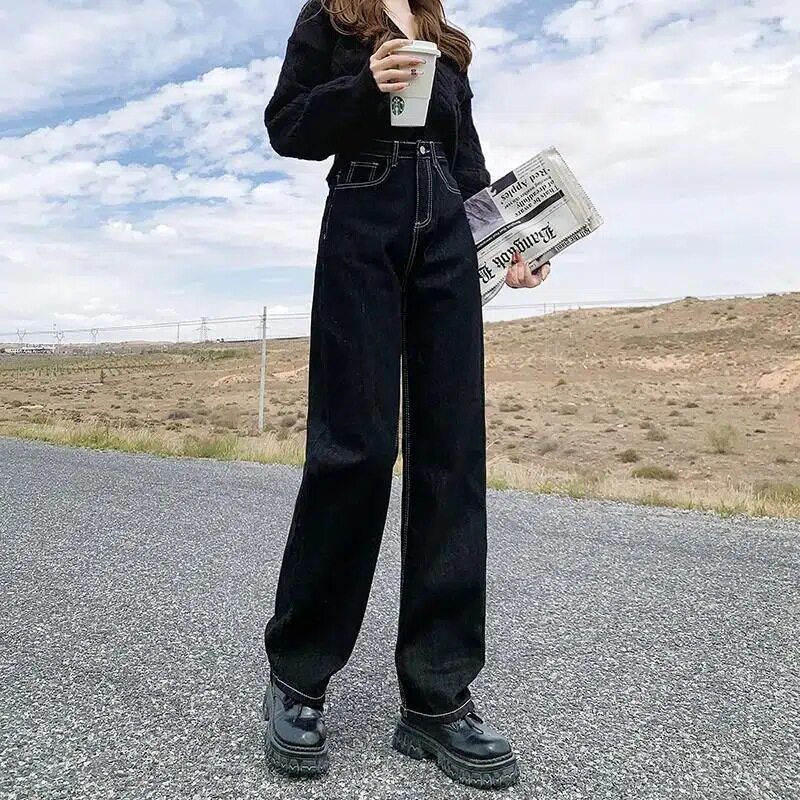 Womens Wide Leg Denim Pants Spring Korean Style Casual High Waisted Flattering Fit Wholesale Available