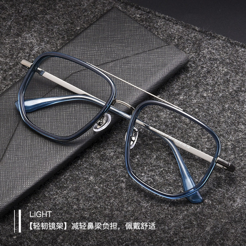 Popular 2217Yj Retro Polygonal Double-Bridge Pure Titanium Frame Fashionable Casual Large Face Men's Eyeglass Frame Danyang Glasses