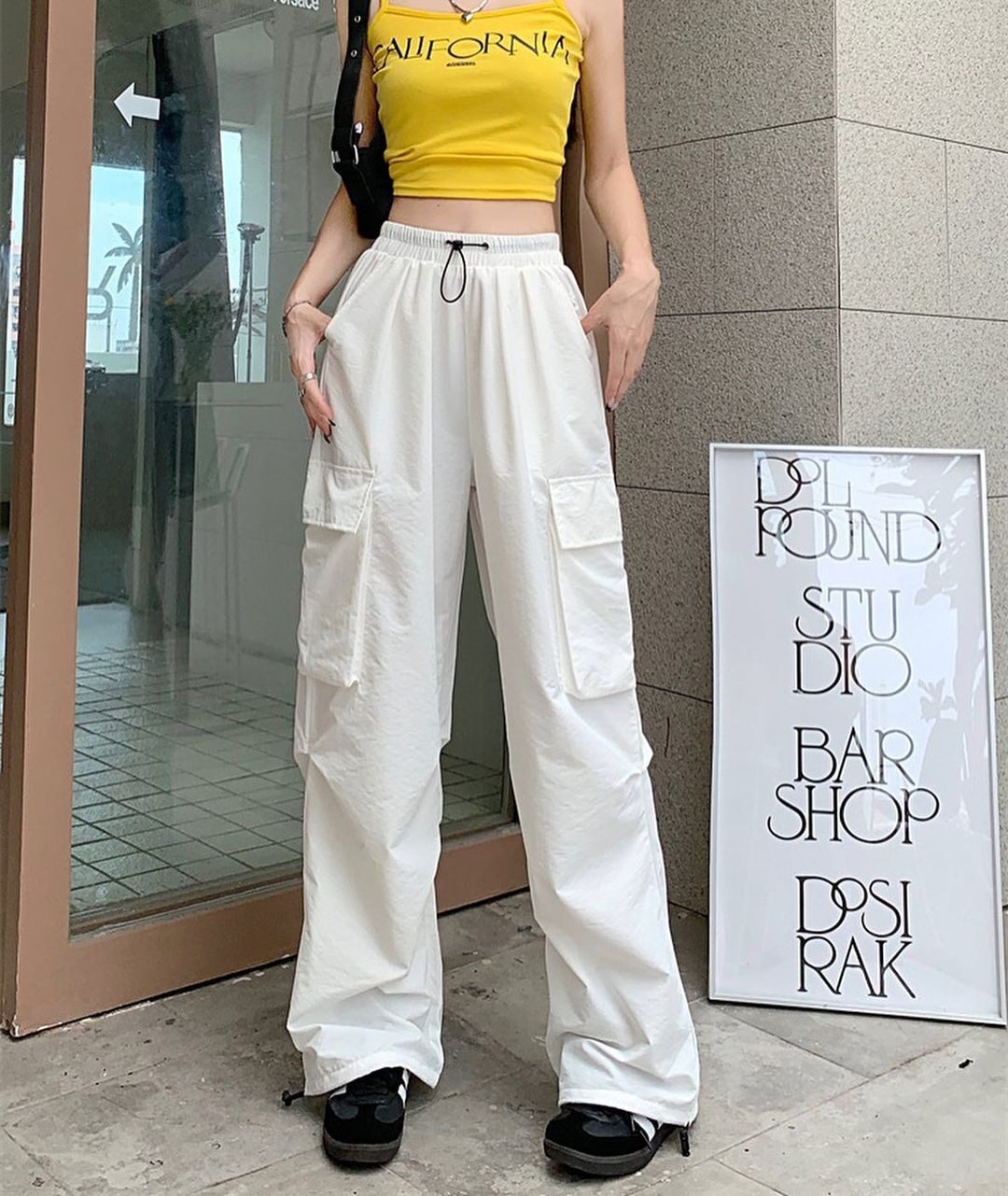 美式速干工装裤男2026夏季新款降落伞裤子高腰阔腿休闲运动长裤