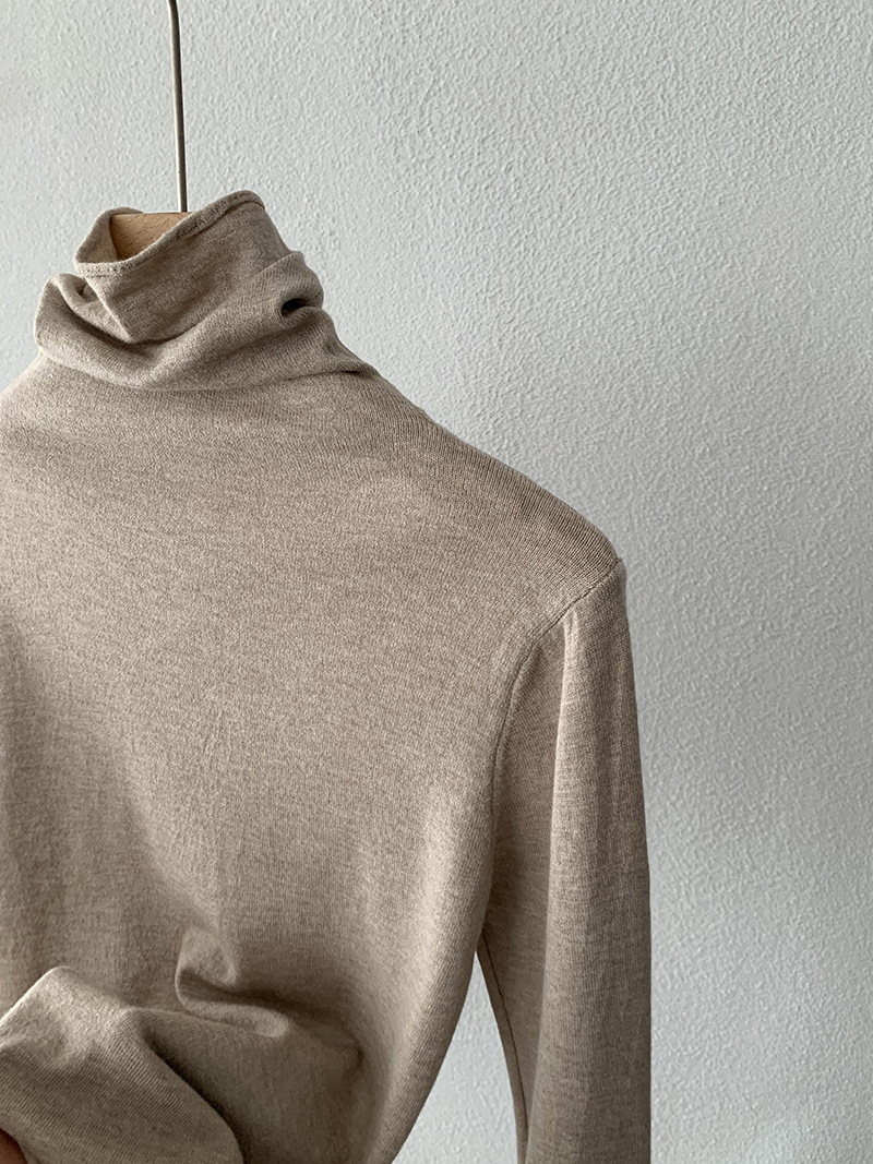 欧玛莱 柔软堆堆领纯色长袖安迪绒修身显瘦针织打底衫上衣女 4793