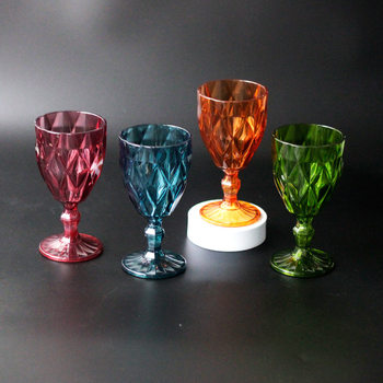 Factory red wine glass plastic European retro diamond goblet anti-fall dinner KTV bar color champagne glass