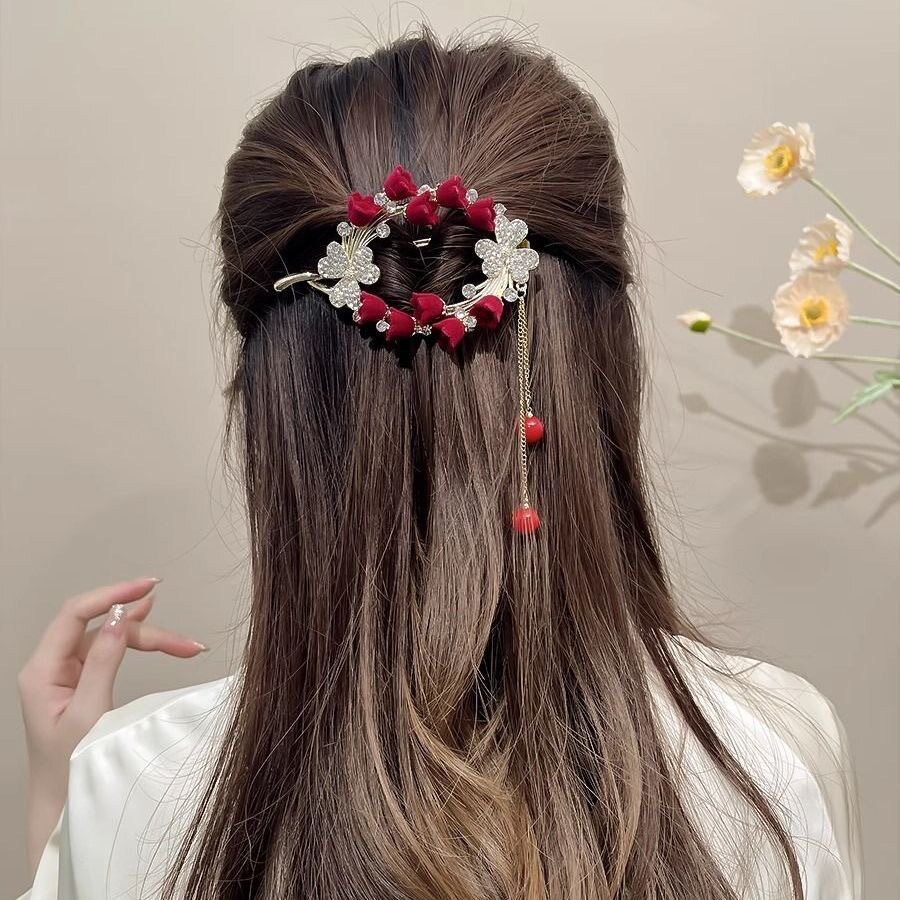 Light luxury orchid tassel twisted hairpin back head autumn and winter New lazy buckle ancient style bride frog clip