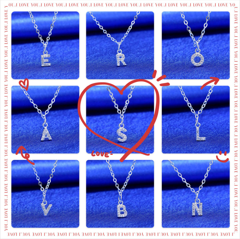 26 English Alphabet Necklace Square Full Diamond Crystal Light Luxury Niche High-End Clavicle Surname Pendant Necklace Wholesale