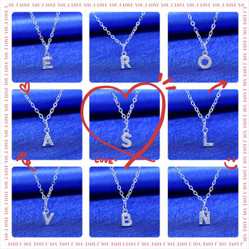 26 English Alphabet Necklace Square Full Diamond Crystal Light Luxury Niche High-End Clavicle Surname Pendant Necklace Wholesale