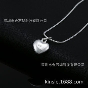 Foreign Trade Fashion Jewelry K-Style Aliexpress Wish Plated 925 Silver Fat Heart Heart Pendant Snake Chain Necklace Ln007
