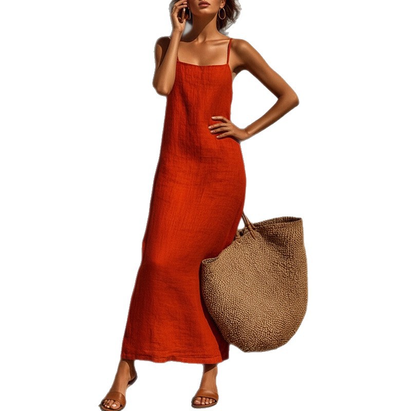 Summer Maxi Dress for Women Solid Color Casual Style Comfortable Fit Perfect for Vacation and Relaxation Wholesale