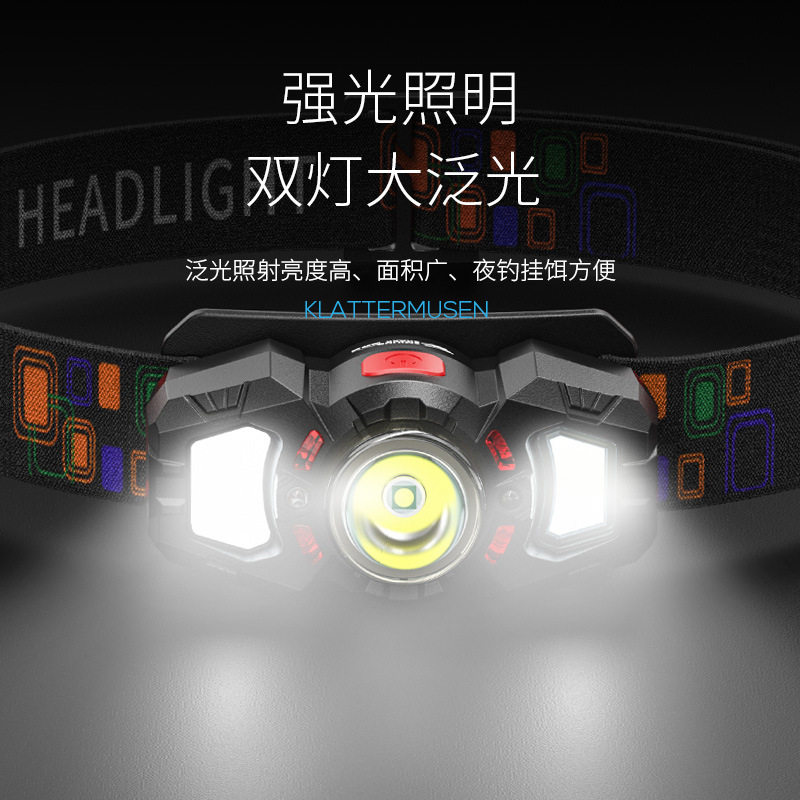 Smiling Shark Outdoor Red and White Light Source Headlight Inductive Floodlight Headlight Mini Portable Headlight