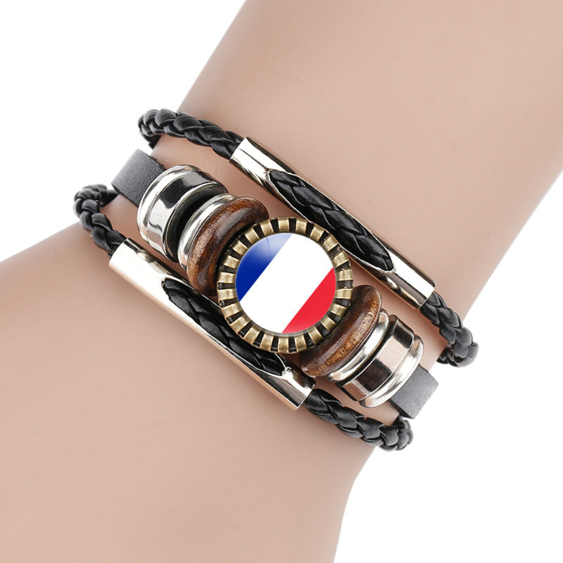Cross-Border New Accessories European Country Flag Pattern Time Gemstone Leather Bracelet Retro Accessories