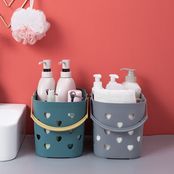 Huis Portable Plastic Bath Basket Bath Basket Toiletries Dormitory Storage Basket Bathroom Bath Blue