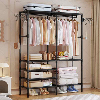 Simple Multifunctional Coat Rack Floor-Standing Double-Row Clothes Rack Clothes Hanger Clothes Drying Rack Bedroom Home Reinforced Clothes Rack