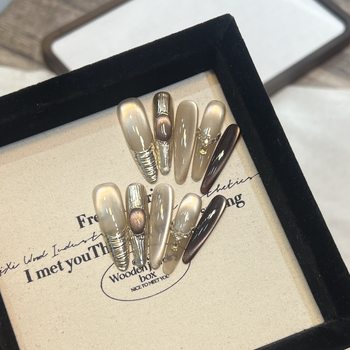 Darryson [Star Shuo Secret Realm] Wear Armor Handmade brown Polarized Cat's Eye Manicure Removable Zircon Diamond Armor