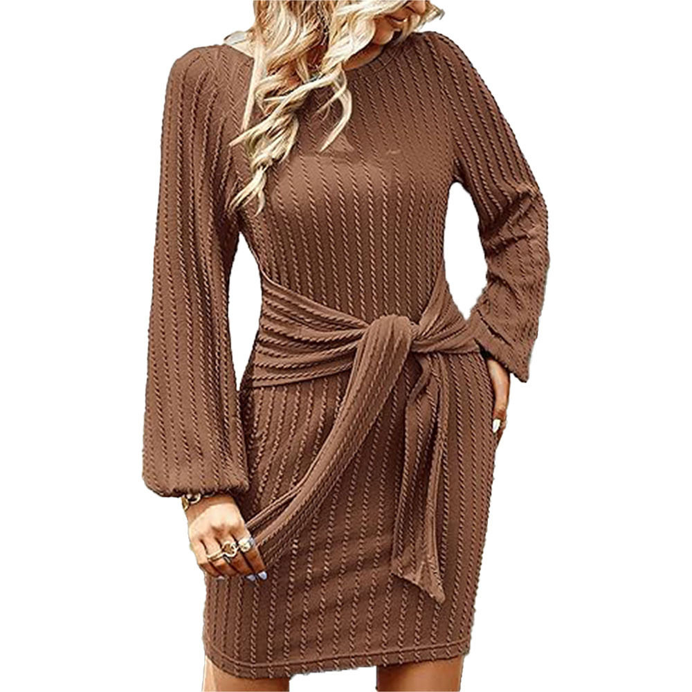 Elegant Womens Dress Spring Summer Slim Fit Waist Tie Bodycon Style Perfect for Casual or Formal Occasions