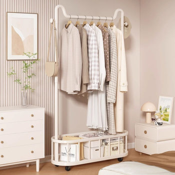 Clothes Rack Floor-Standing Vertical Clothes Rack Floor-Standing Mobile Wheeled Rental Dormitory Clothes Drying Rack Bathroom Cat Ear Coat Rack