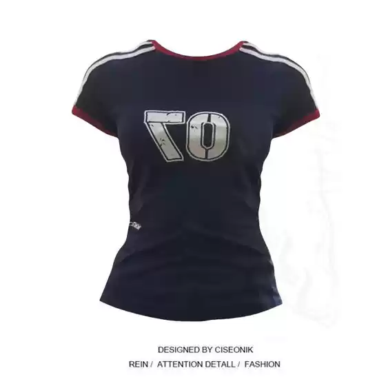 Cotton Raglan Contrast Color Three-Stripe Short-Sleeved Shirt for Women in Summer, Tight-Fitting Right Shoulder Design, Niche Trendy Tops