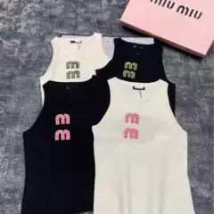 Summer New Style Heavy-Duty Letter-Embellished Ribbed Slim-Fit Sleeveless Knitted Vest Design Top