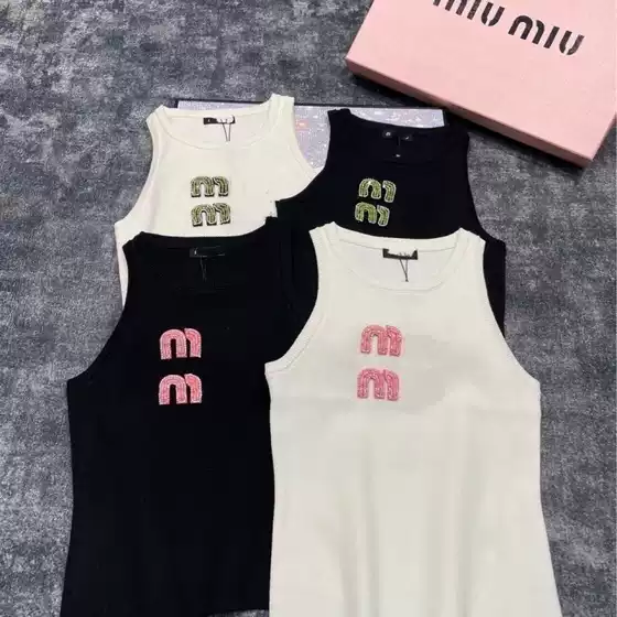 Summer New Style Heavy-Duty Letter-Embellished Ribbed Slim-Fit Sleeveless Knitted Vest Design Top