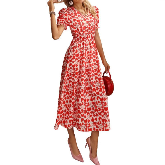 Floral V Neck Long Sleeve Dress Slim Fit Mid Length Elegant Style Perfect for Spring and Summer Events Wholesale