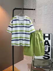 Boys' Summer Short-Sleeve Set 2026 New Children's Striped Short T-Shirt and Shorts Two-Piece Trendy Casual Outfit for Older Kids